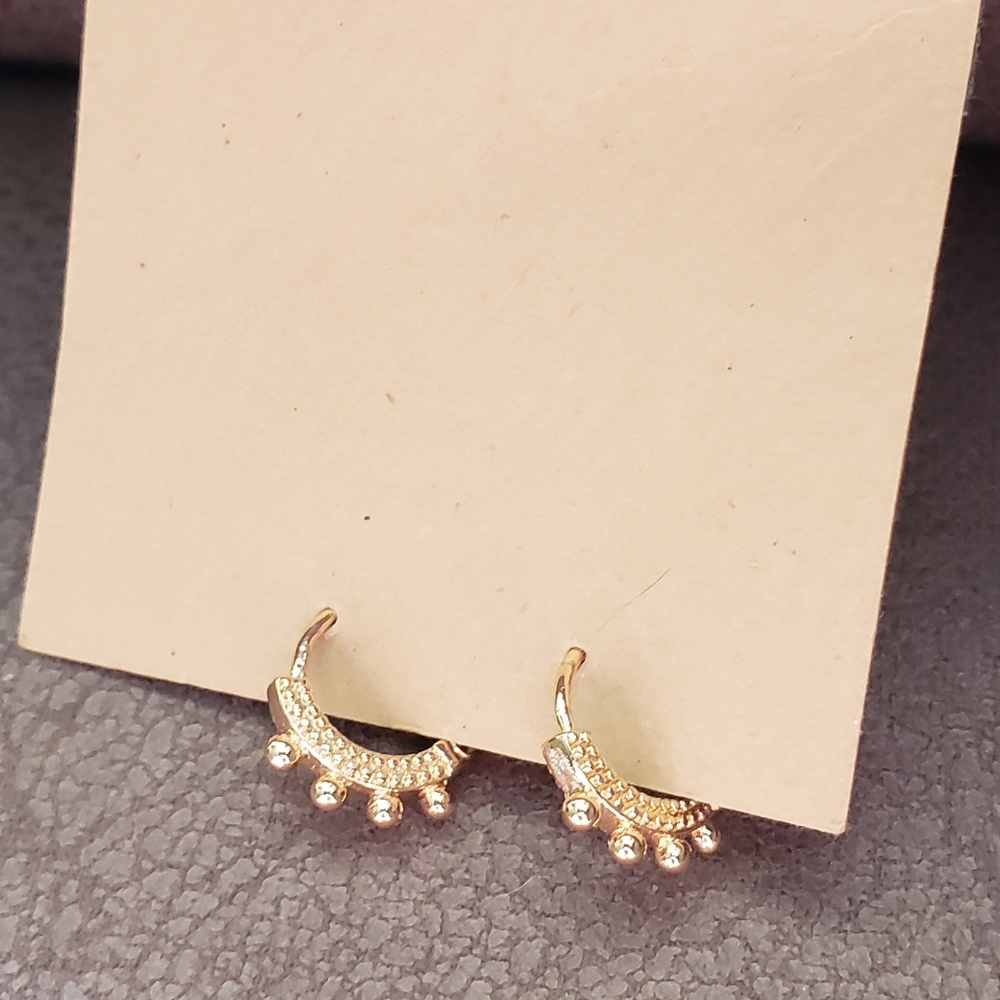 Artisan Gold Pavé Crescent Hoop Earrings with Texture